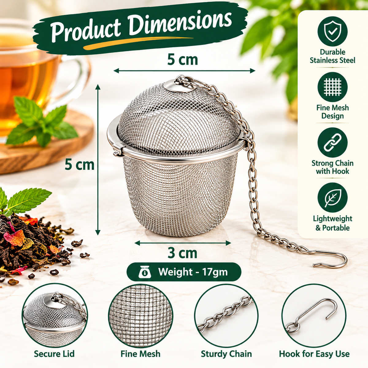 BrewMitra™ – Stainless Steel Tea Infuser Set