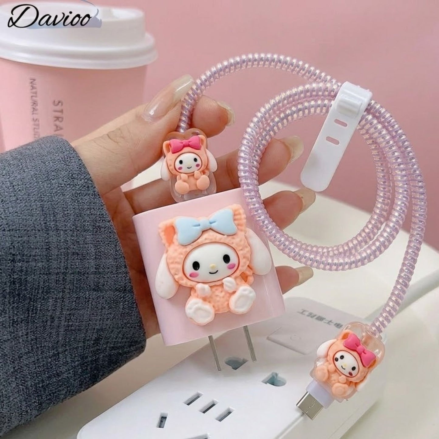 3D PeachAura Edition – iPhone Charger Cover (With Wire Protector