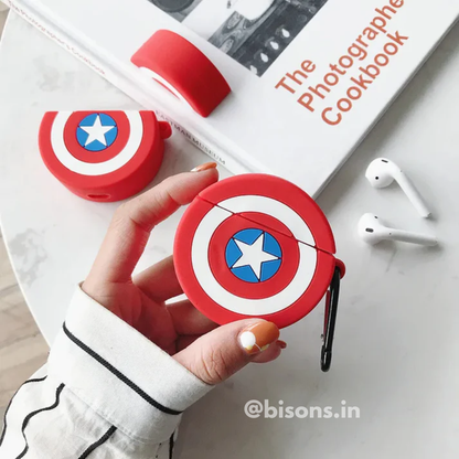 Captain America Shield Edition Airpods - Premium Silicone Case  Apple Airpods Cover