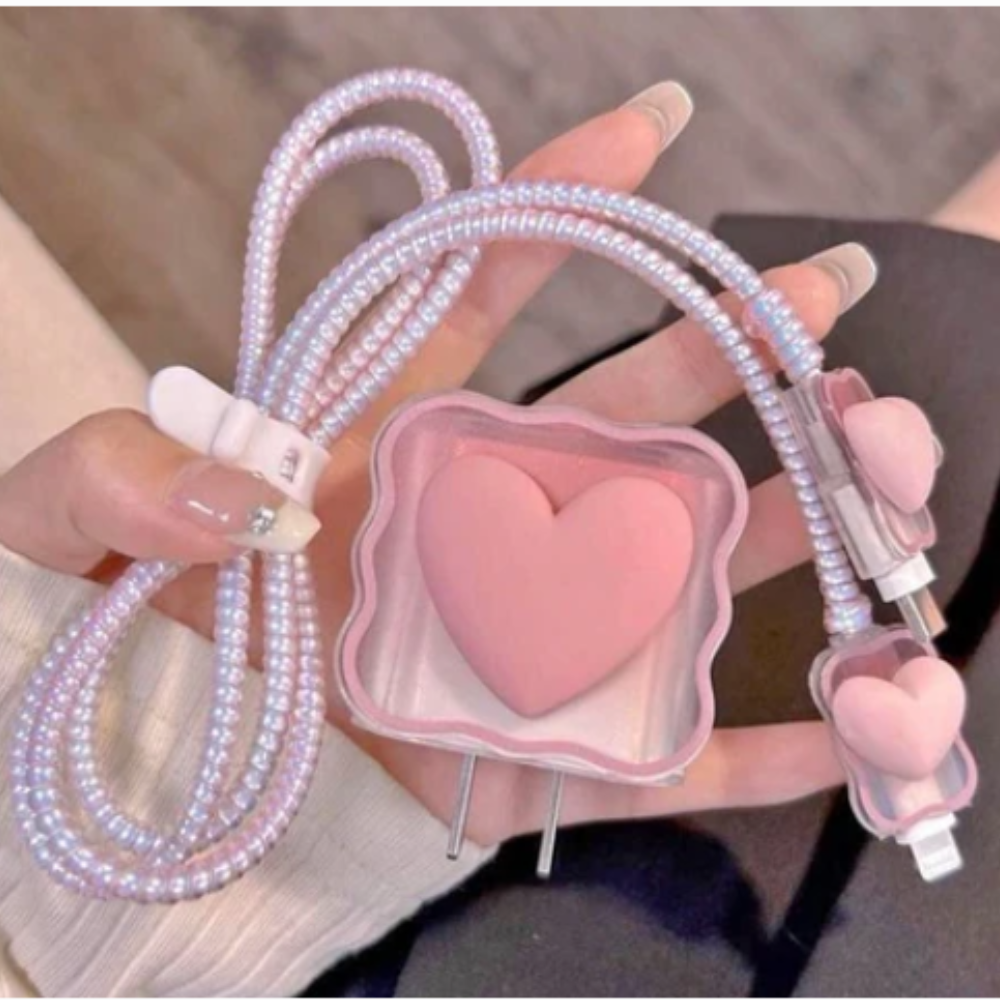 3D Little Heart Edition – iPhone Charger Cover (With Wire Protector)