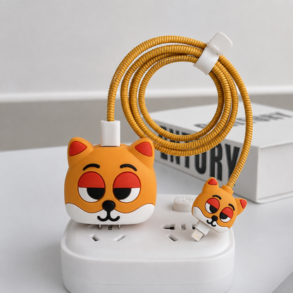 Sleepy Orange Cat Edition – iPhone Charger Cover (With Wire Protector)