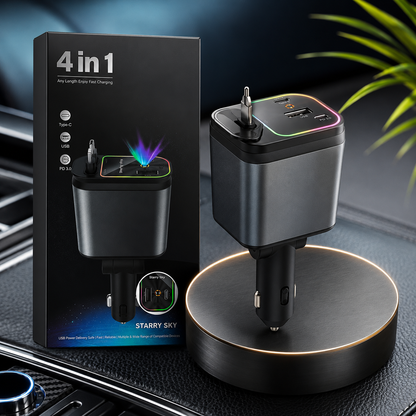 FlexCharge™ 4-in-1 Retractable Fast Car Charger