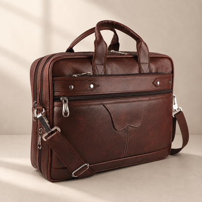 Vintage Brown Executive Briefcase with Adjustable Shoulder Strap