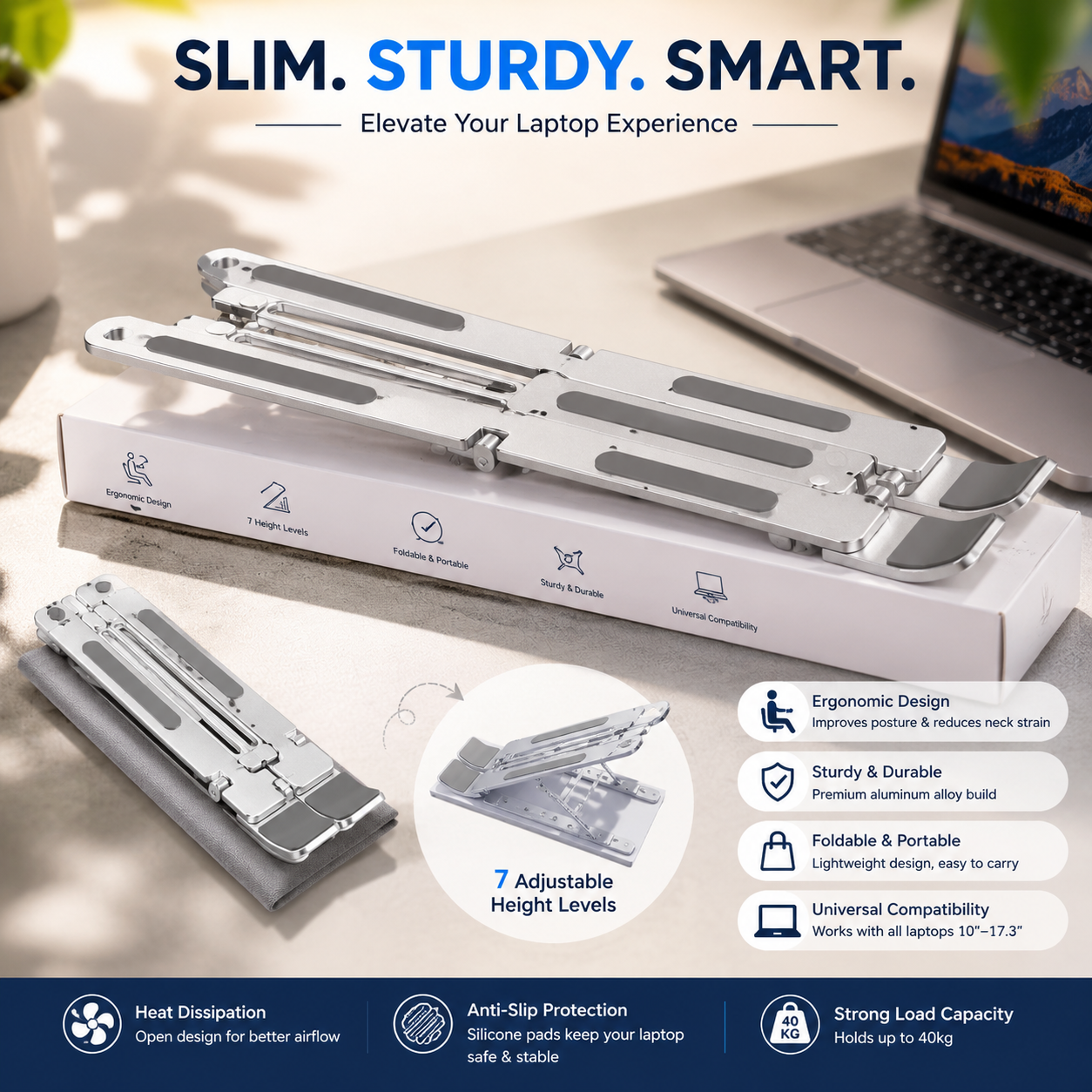 Stand Pro – Foldable Aluminum Laptop & Tablet Stand (6-Level Adjustable)