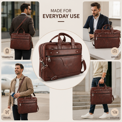 Vintage Brown Executive Briefcase with Adjustable Shoulder Strap