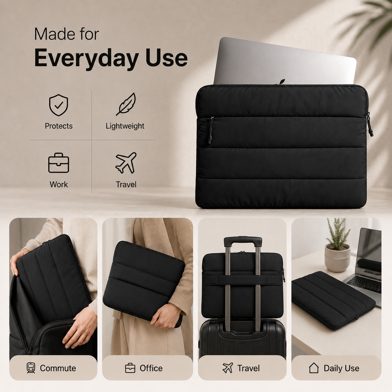Carbon Black Quilted MacBook Sleeve