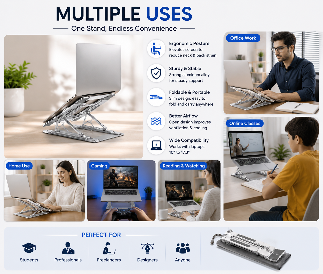 Stand Pro – Foldable Aluminum Laptop & Tablet Stand (6-Level Adjustable)