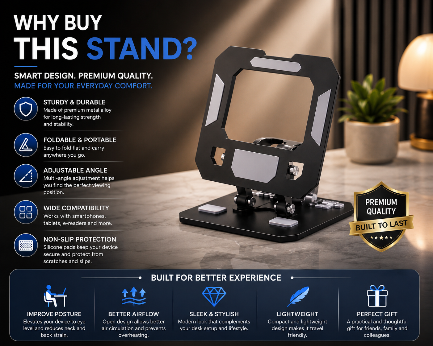 Stand Pro™ – 360° Rotating Foldable Phone & Tablet Stand