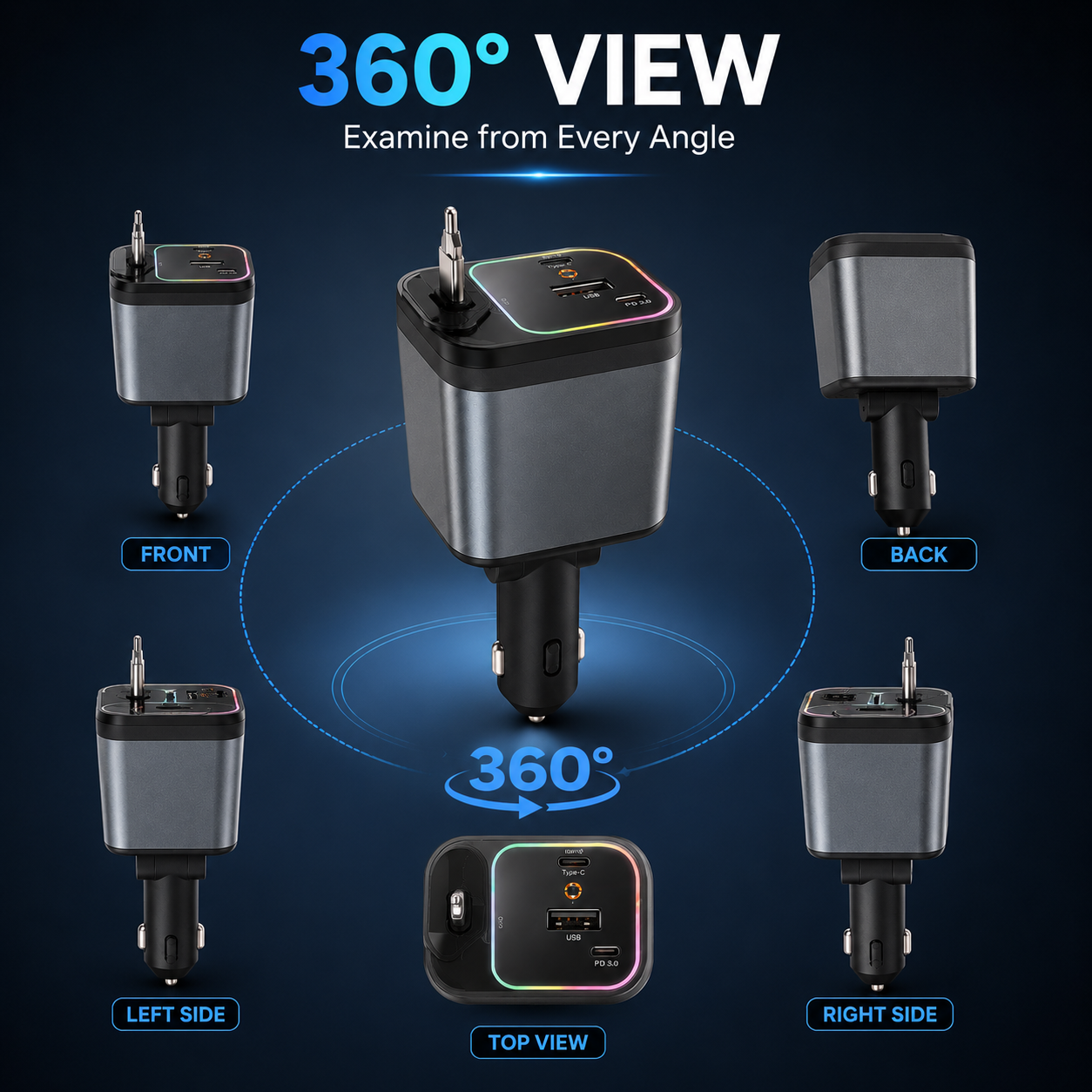 FlexCharge™ 4-in-1 Retractable Fast Car Charger