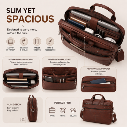 Vintage Brown Executive Briefcase with Adjustable Shoulder Strap