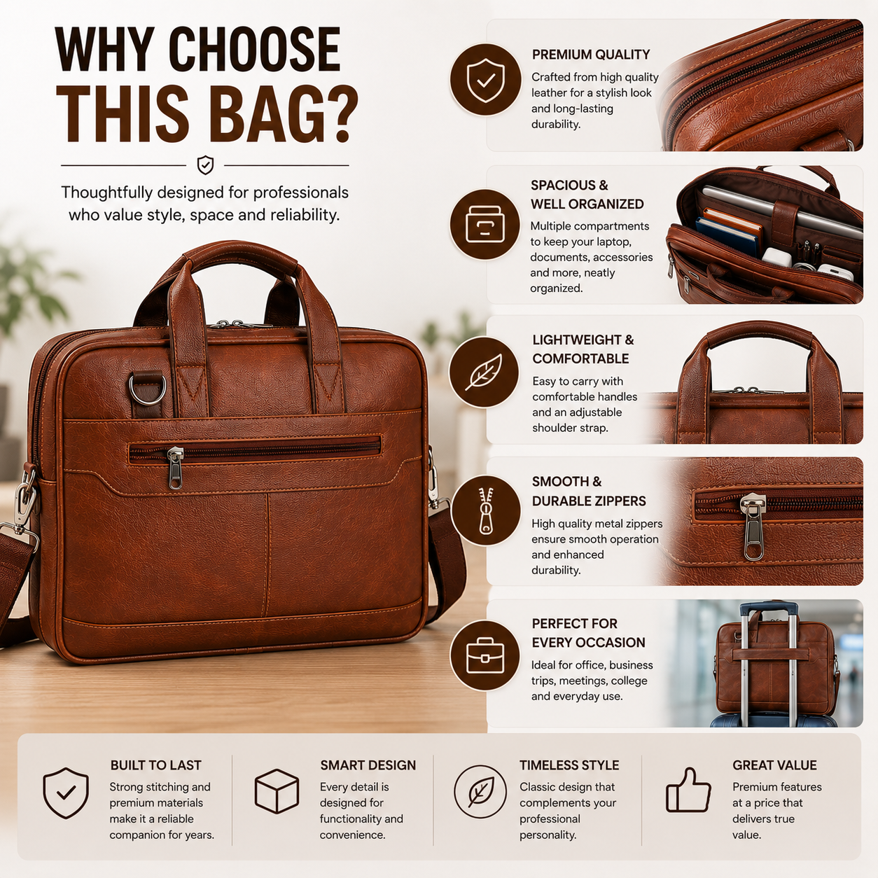Vintage Brown Monarch Laptop Briefcase