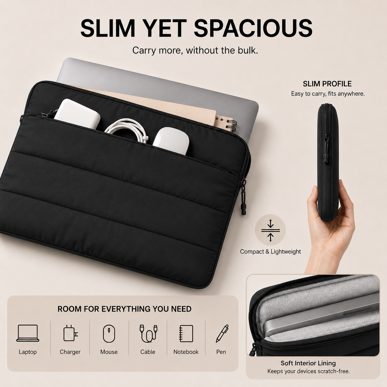 Carbon Black Quilted MacBook Sleeve