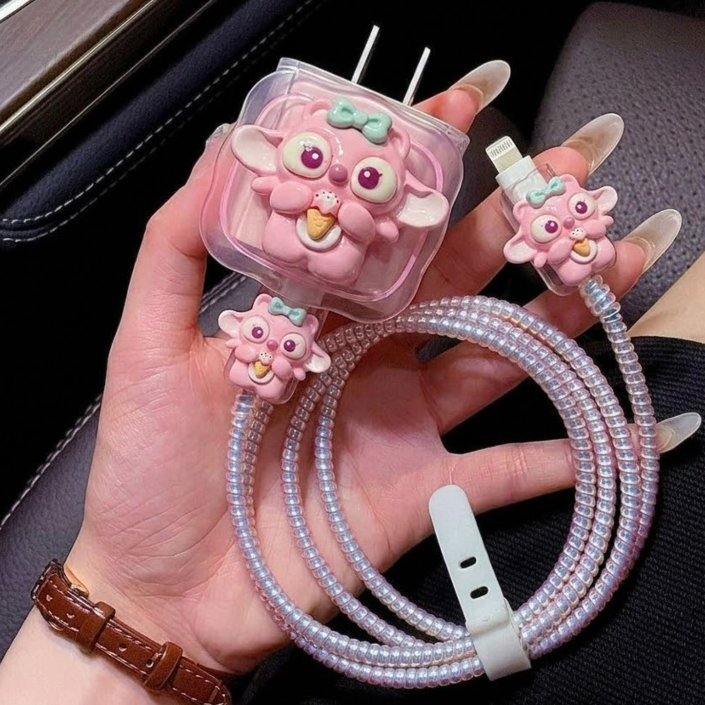 3D Pink Sweetie Edition – iPhone Charger Cover (With Wire Protector)