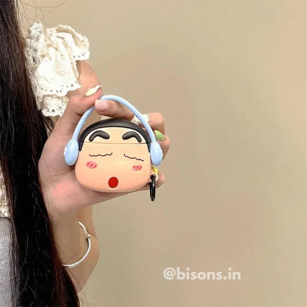 Shinchan With Blue Headphone Edition Airpods - Premium Silicone Case Apple Airpods Cover