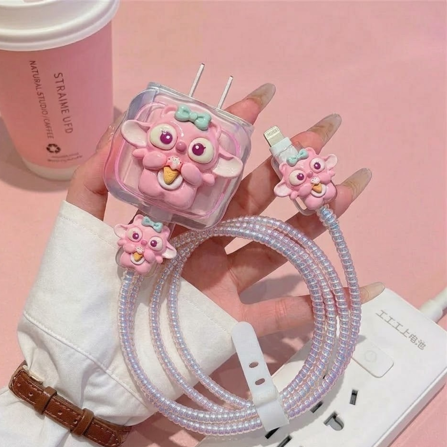 3D Pink Sweetie Edition – iPhone Charger Cover (With Wire Protector)
