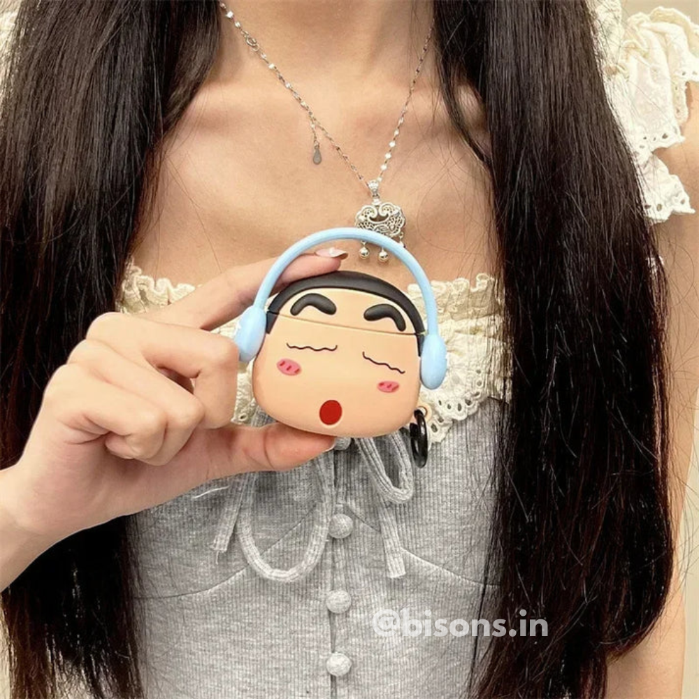 Shinchan With Blue Headphone Edition Airpods - Premium Silicone Case Apple Airpods Cover