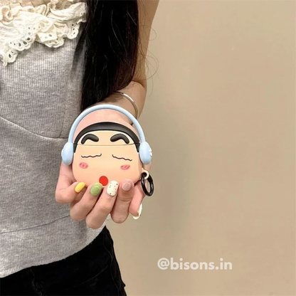 Shinchan With Blue Headphone Edition Airpods - Premium Silicone Case Apple Airpods Cover