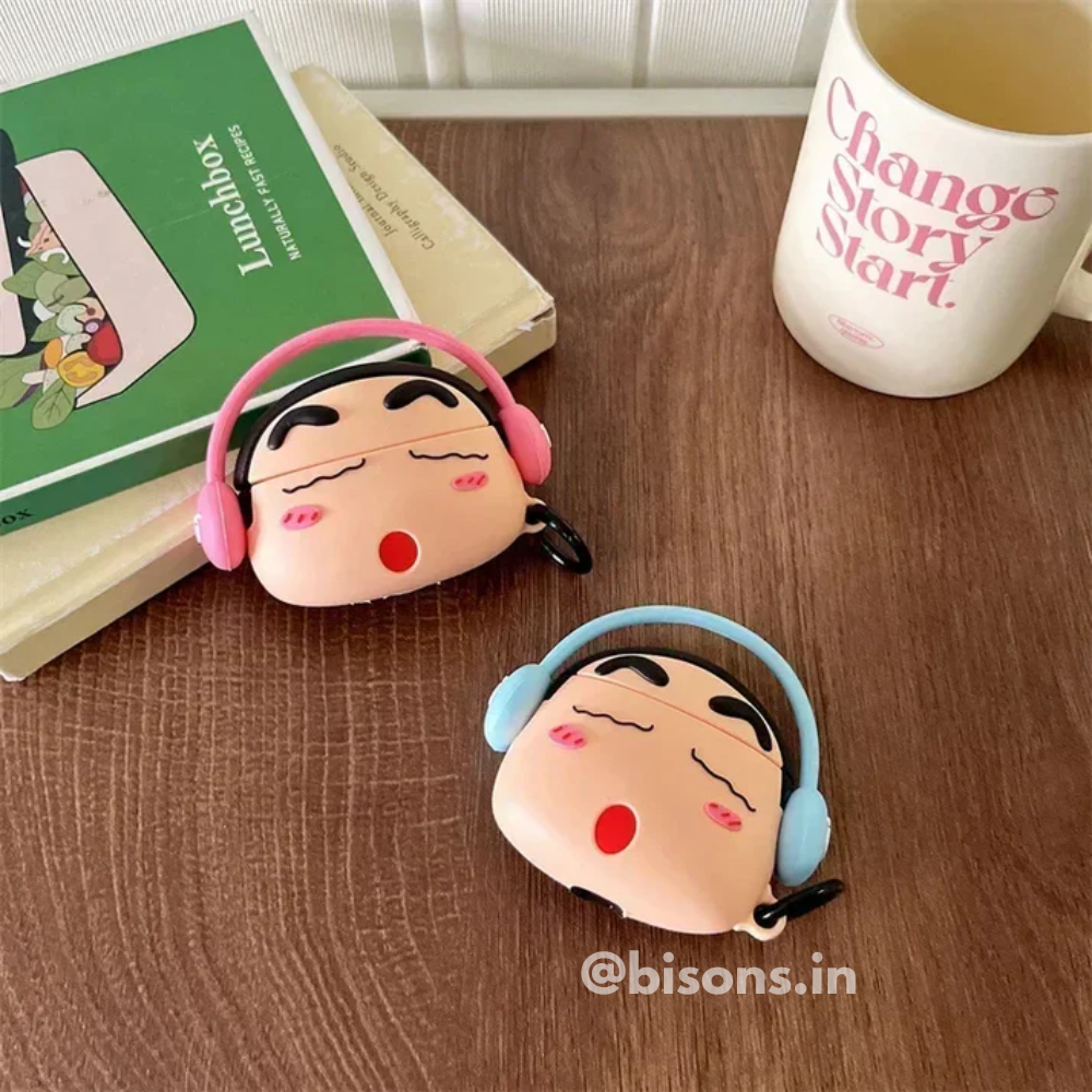 Shinchan With Blue Headphone Edition Airpods - Premium Silicone Case Apple Airpods Cover