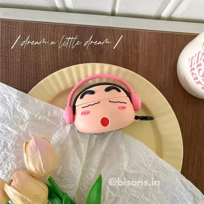 Shinchan With Blue Headphone Edition Airpods - Premium Silicone Case Apple Airpods Cover
