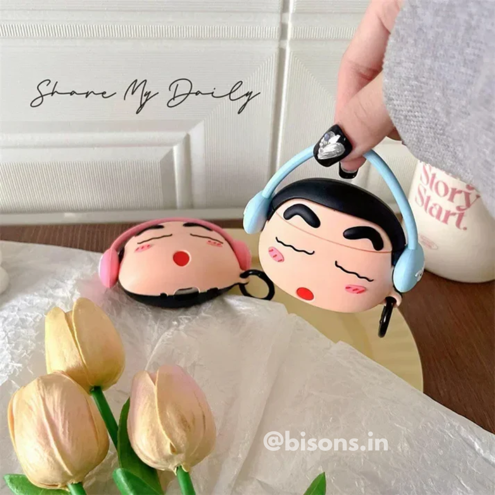 Shinchan With Blue Headphone Edition Airpods - Premium Silicone Case Apple Airpods Cover