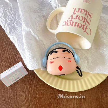 Shinchan With Blue Headphone Edition Airpods - Premium Silicone Case Apple Airpods Cover