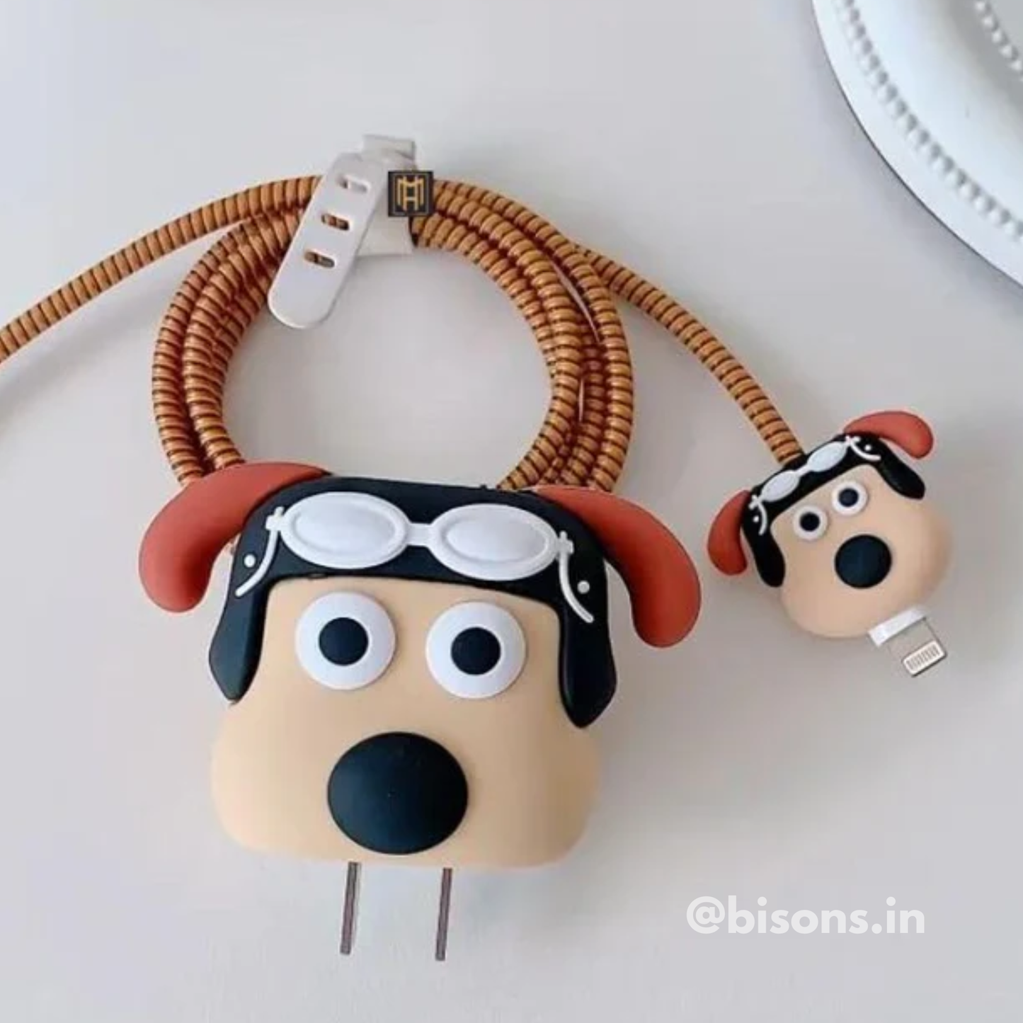 Pilot Pug Edition – iPhone Charger Cover (With Wire Protector)