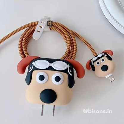 Pilot Pug Edition – iPhone Charger Cover (With Wire Protector)