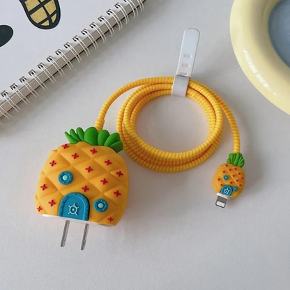 Sponge Pineapple House– iPhone Charger Cover (With Wire Protector)