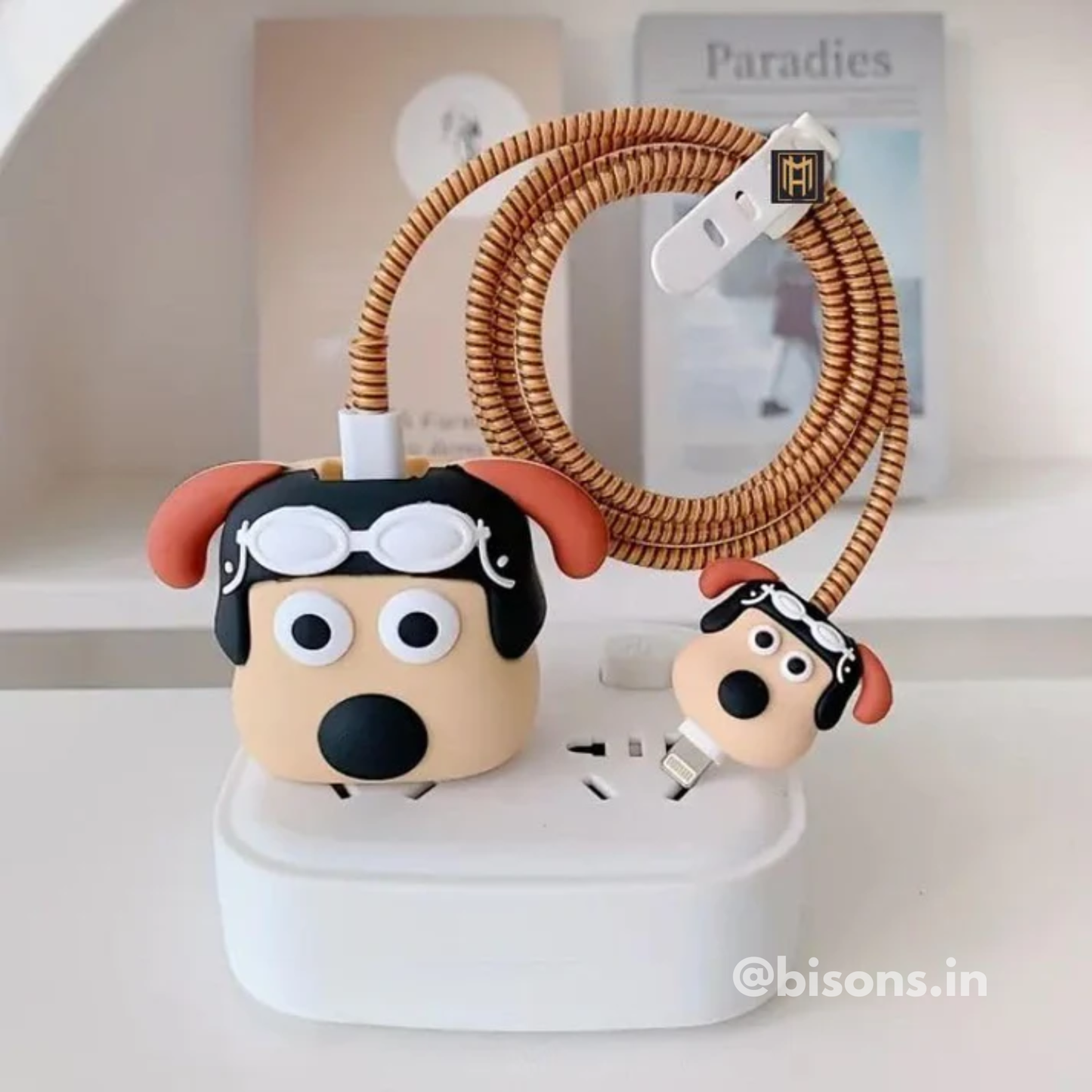 Pilot Pug Edition – iPhone Charger Cover (With Wire Protector)