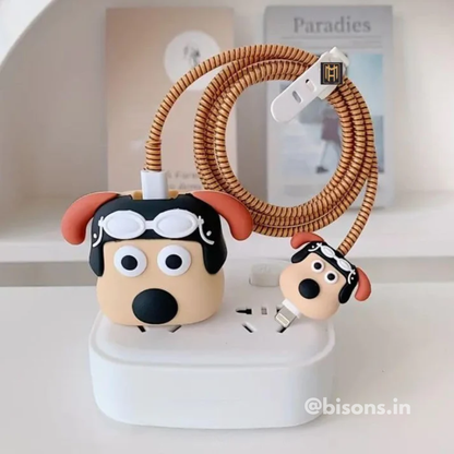 Pilot Pug Edition – iPhone Charger Cover (With Wire Protector)