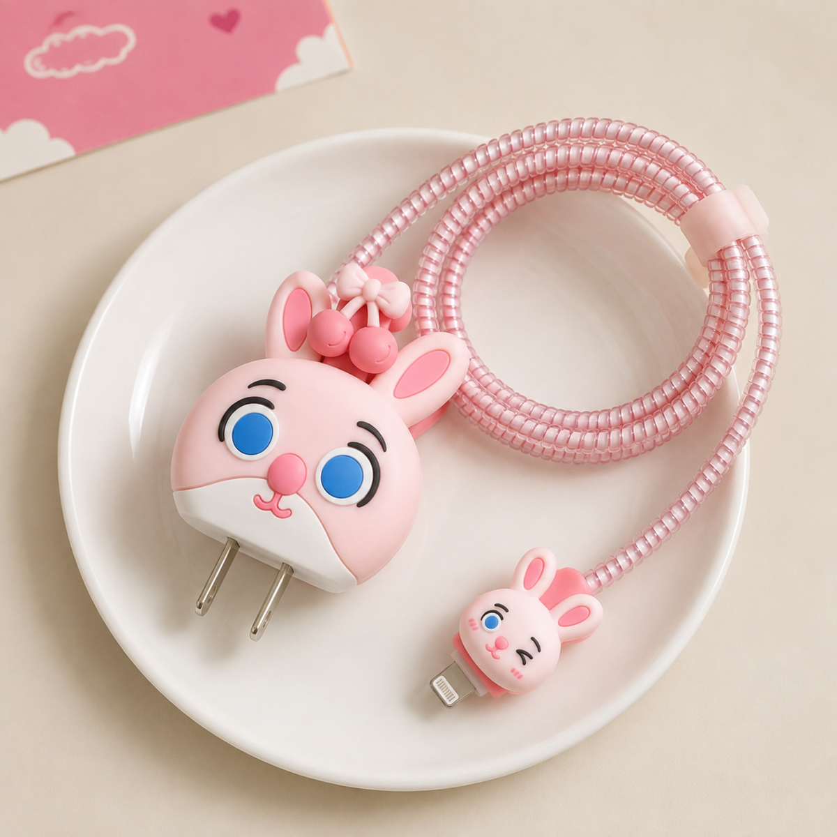 Cherry Bunny Edition – iPhone Charger Cover (With Wire Protector)