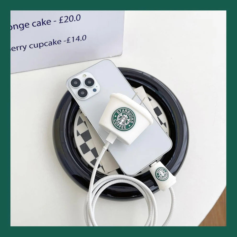 Starbucks White Edition – iPhone Charger Cover (With Wire Protector)
