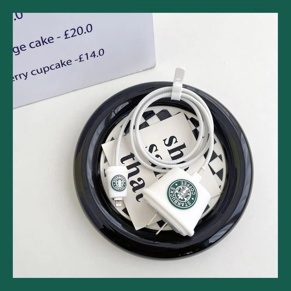 Starbucks White Edition – iPhone Charger Cover (With Wire Protector)