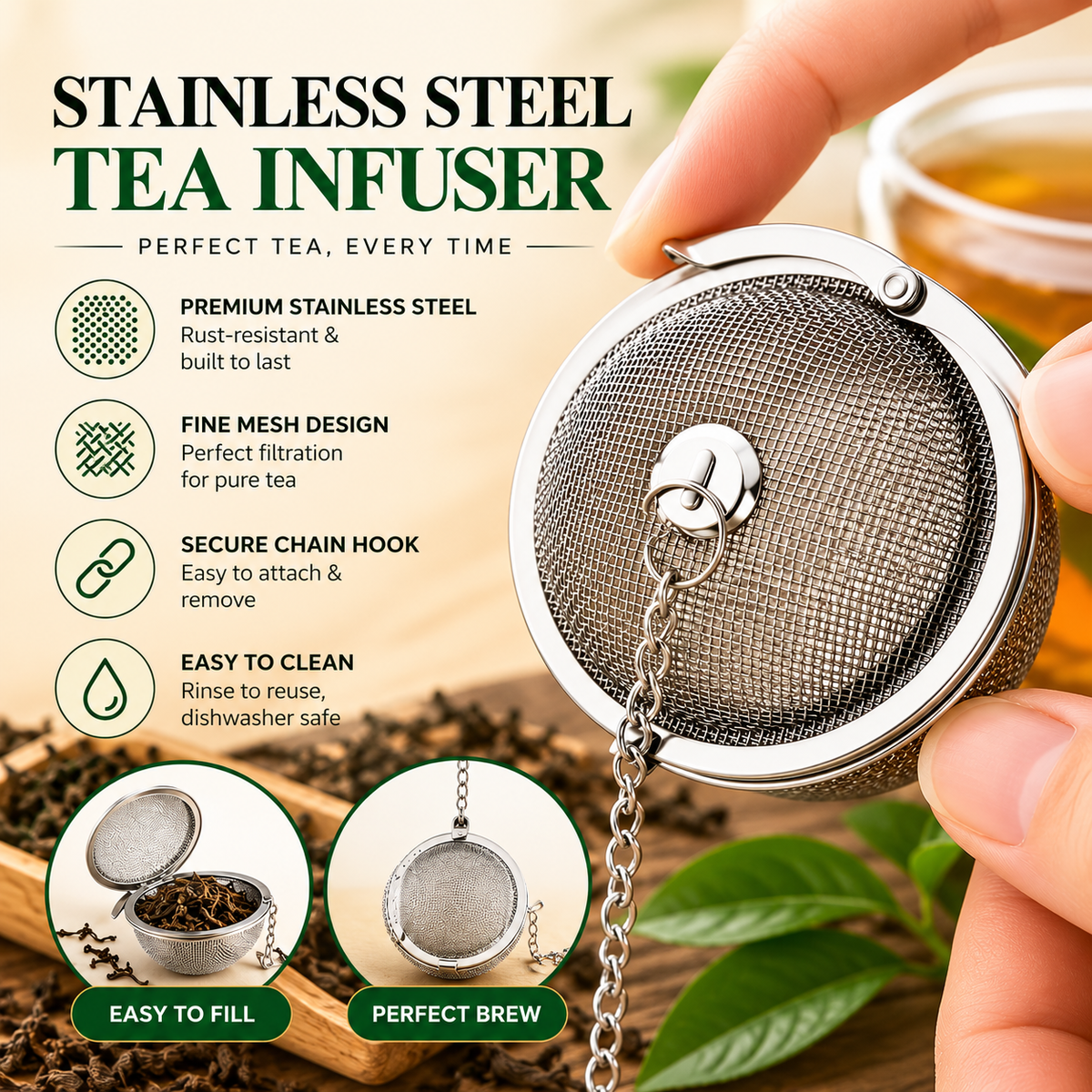 BrewMitra™ – Stainless Steel Tea Infuser Set