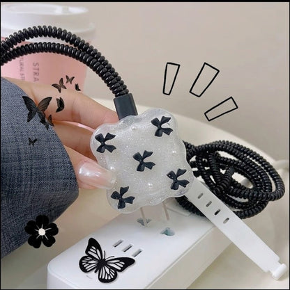 3D Black Butterfly Glitter Edition – iPhone Charger Cover (With Wire Protector)